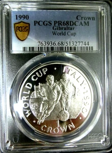 PCGS PR68CCAM-Gibraltar 1990 World Cup Silver Crown Super GEM Proof-No Post US - Picture 1 of 4