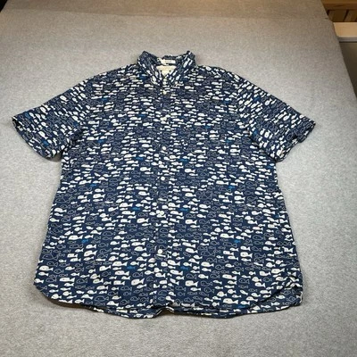 H&M LOGG Hawaiian Shirt Mens XL Blue White Fish Resort Aloha Cotton Button Down - Image 1 of 4