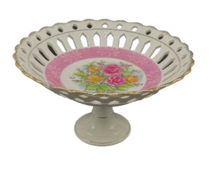 Arnart Compote Courtship pedestal roses candy dish pierced Japan Creation - Bild 1 von 8