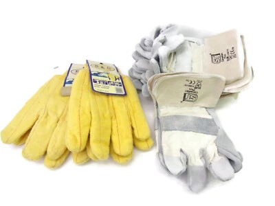 7 pares de guantes de jardín tamaño adulto 5 pares de cuero y 2 pares de vellón amarillo Foto 1 de 2