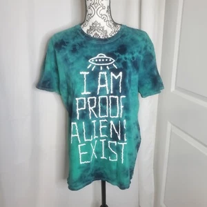 Medium Aliens Exist Green And Blue Tie-Dye Funny Graphic Tee - Picture 1 of 6