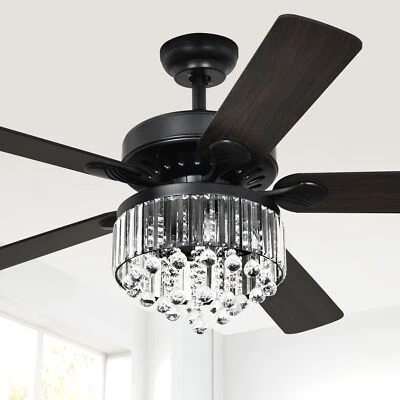 52 Inch Crystal Ceiling Fan with Light and Remote 5 Blades Indoor Fan Decor - Image 1 of 4