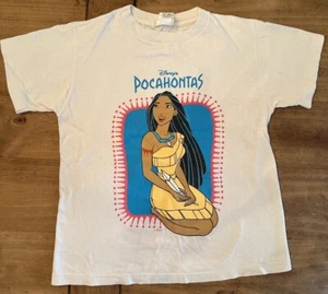Vintage 90s Kids Disney Pocahontas T-Shirt Size L 10/12 Single Stitch White - Picture 1 of 7