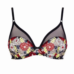 Huit En Scene Black bra 36C Sheer underwired vibrant floral embroidery no paddin - Picture 1 of 2