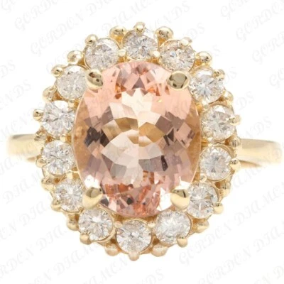 9.00 克拉椭圆形切割天然摩根石和钻石结婚戒指 18K 镀黄金 — 第 1/4 张图片