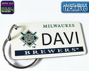 Personalized Milwaukee Brewers Plate Keychain Tag - Any Name - Engraved - MLB - Picture 1 of 7