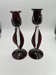 2 MODERNE AMETHYST KUNST GLAS KERZENLEUCHTER MIT GEDREHTEM DESIGN perfekt unvollkommen - Bild 1 von 10
