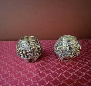 Vintage Pair JERUSALEM SILVER 925 KARSHI Round CANDLE/VOTIVE Holders - Picture 1 of 9
