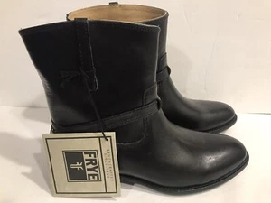 Frye 76981 Lindsay Plate Women Short Black Leather Pull On Strap Boots Size 6 B - Picture 1 of 11
