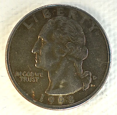 1998-D WASHINGTION QUARTER ERROR ⚡️ BLACK BEAUTY IMPROPER LAMINATION - Image 1 of 2