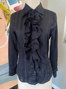 Anne Fontaine Bluse Größe 38 schwarz Stretch Baumwolle Rüsche vorne Neu mit Etikett - Bild 1 von 9