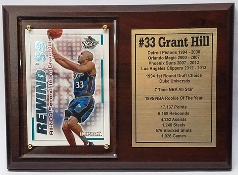 Detroit Pistons Grant Hill  Basketball Card Plaque Cover