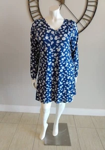 Damen Etuikleid Langarm Blumenmuster V-Ausschnitt dunkelblau Größe XXL - Bild 1 von 9
