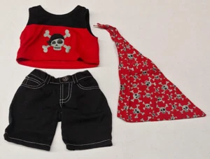 BUILD A BEAR BABW Black Red Pirate Shirt Shorts Bandana Skull OUTFIT CLOTHES Lot - Picture 1 of 1
