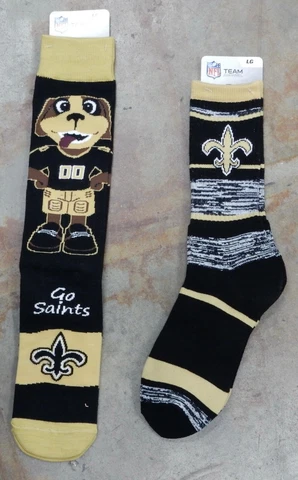 2 Pack NFL New Orleans Saints Socks Gift Flag Mascot RMC Crew Large Sizes 10-13 Cover