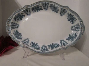 VINTAGE 1897 WH GRINDLEY & CO ENGLAND PLATTER TRAY BRUSSELS BLUE GOLD TRIM 13" - Picture 1 of 8