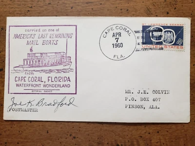 AMERICA'S LAST MAIL BOAT COVER WITH CACHET, CAPE CORAL, FL, 1960 - Image 1 of 2