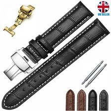 BLACK BROWN GOLD SILVER BUTTERFLY DEPLOYMENT LEATHER WATCH STRAP16 18-20-22-24MM