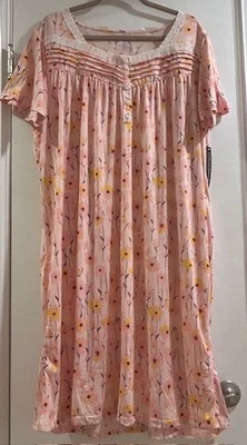 XL/1X/2X/3X New Pink Yellow Floral Print Stretchy Knit Nightgown Lace 68$ - Image 1 of 4