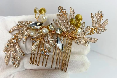 金色银色珍珠新娘发梳 | 婚礼  — 第 1/4 张图片