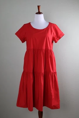 Vestido de día informal MAX MARA Weekend $340 rojo liso en capas línea A talla 46 Foto 1 de 4