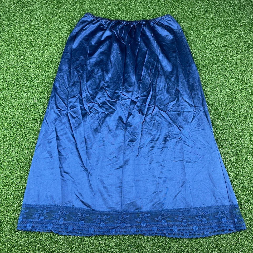 Lencería de noche azul Ashley Taylor vintage ribete de encaje abertura media falda sin cordones talla M Foto 1 de 4