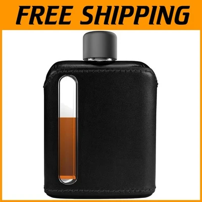 Stylish Glass Hip Flask with Leather Sleeve - Black - Image 1 of 4
