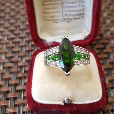 Anillo de plata de ley 925 turmalina verde cromo diopsido y topacio talla P.5 EE. UU. 57 Foto 1 de 4