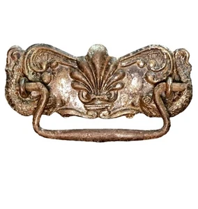 Antique 1800s Pressed Tin Drawer Pull Fish Serpent Dragon Nautical Furniture - Picture 1 of 10