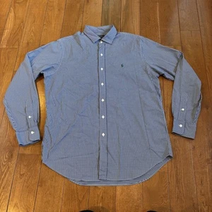 Mens Polo Ralph Lauren Performance Button Down Shirt Blue White Check sz Large - Picture 1 of 8