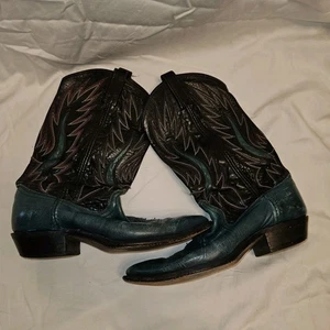 Vintage Dan Post Leather Lizard Skin Cowboy Western Boots Mens 7.5 M Made In USA - Picture 1 of 15