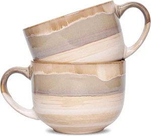 Large Ceramic Coffee Mug Set of 2, Stoneware Jumbo Latte Mugs for Office and Hom - Picture 1 of 12
