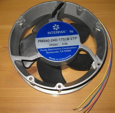 Industrial 172mm Round Fan 24VDC 0.9A Aluminum Case 250 CFM PM240-24D-1751B-2TP - Image 1 of 4