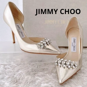 Jimmy Choo Crystal Pumps Heels Leather Champagne Gold EU35/US5 Auth Popular - Picture 1 of 7