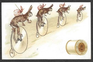 Victorian Trading Card - Coats - "Rabbits Riding Unicycles" (3X6) - Picture 1 of 2