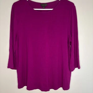 J.JILL WEAREVER Tee Medium Purple Round Neck 3/4 Sleeves Back Pleat Stretch - Picture 1 of 4