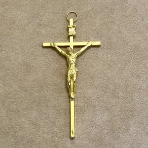 Crocifisso INRI metallo dorato 11 cm Vintage - Foto 1 di 13