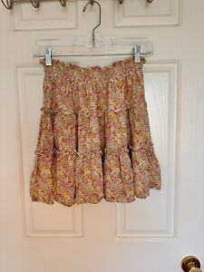 Cynthia Rowley Skirt Womens Multicolor Floral Elastic Waist Ruffle Size - L