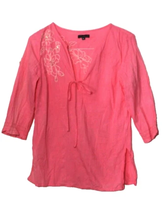 BLUSA TÚNICA TUCKER Damas Talla M Melón Rosa Bordado Estrás Manga 3/4 Foto 1 de 4
