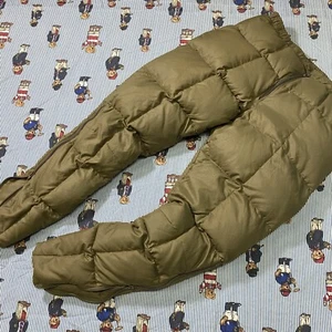 Pantalones de nailon acolchados de plumón de ganso Eddie Bauer de colección adultos PEQUEÑOS verdes con cremallera - Imagen 1 de 9