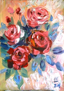 Original Red Rose Painting 12x9 – Bold Acrylic Floral Art, Signed OOAK - Picture 1 of 5