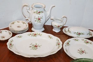 JOHANN HAVILAND TRADIZIONI FINE CHINA MOSS ROSE set di 11 ex condizioni - Foto 1 di 7