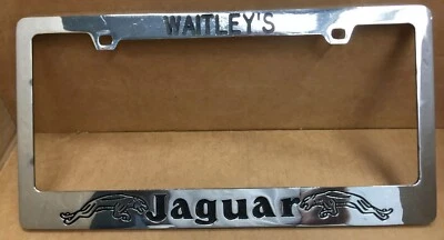 RARE JAGUAR 🐆  WAITLEY’S CAR DEALER 🚗 LICENSE PLATE FRAME  (CROMED / BRASS) - Image 1 of 4