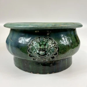 19th century Chinese large ceramic planter bowl with lion heads - Picture 1 of 12