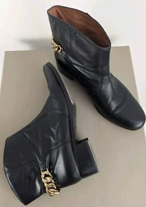 See by Chloe Black Leather Bootie Ankle Boots Gold Chain Short Sz 39 US 9 Italy - Picture 1 of 15