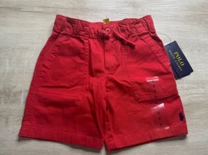 NWT Polo Ralph Lauren Kids Shorts Red 2 Cargo Black Pony Logo Drawstring - Picture 1 of 5