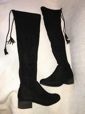 Damas 8 Madden Girl PRISSY Negro Imitación Gamuza Cremallera Sobre la Rodilla Montar Borla Bota Foto 1 de 4