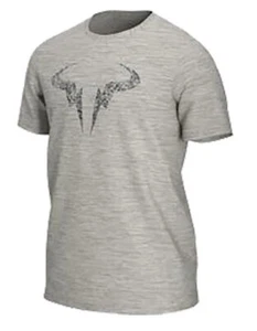 New Nike Men's Rafa Nadal Paris Clay Tee Shirt DD2248-050 GREY Tshirt Bull Logo - Picture 1 of 1