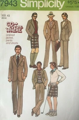 1970's VTG Simplicity  Men's Pants, Shorts, Jacket Pattern 7943 Size 42 UNCUT - Image 1 of 2