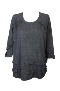 Style & Co Black Heather 3/4-Sleeve Ruffled Raglan Sweatshirt S - Picture 1 of 3